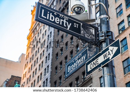 Liberty Street Sign in New York City, with Manhattan photo