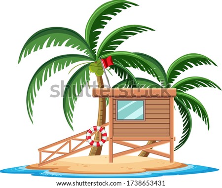 Bungalow on the tropical island cartoon on white background illustration