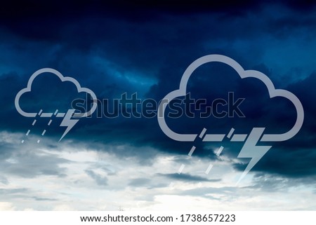 Weather with cloud rain icon nature. forecast symbols for rain and lightning. 