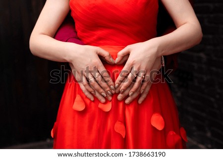 Care trust lifestyle one whole concept. Top above overhead high angle close up view photo of lady's hands giving making big heart with hands isolated on pastel color texture