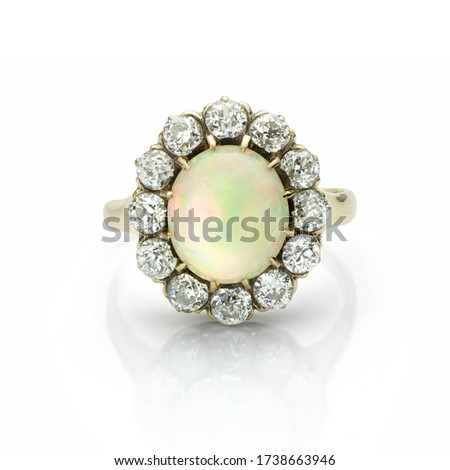 Opal and Old Cut Diamond Antique Ring