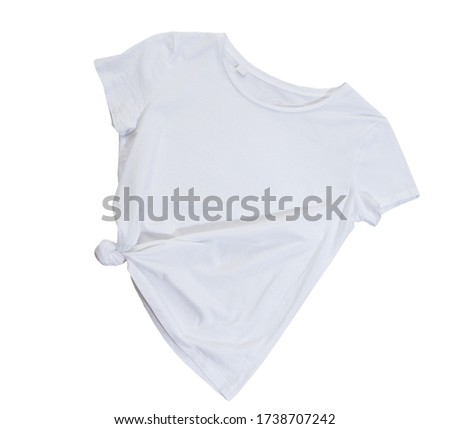 empty white T-shirt isolated on white background. Blank White female tshirt isolated on white. Tshirt template ready for your own graphics.