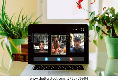 Video call at home with friends Royalty-Free Stock Photo #1738736684