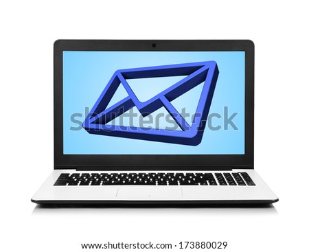 laptop with mail symbol on screen on white background