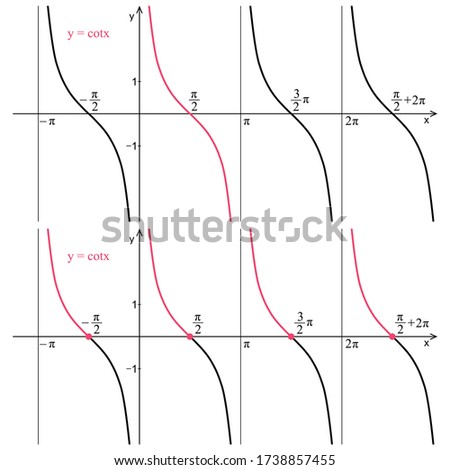 Graph of the function cotangent on a white background. Graphic presentation for math teachers.