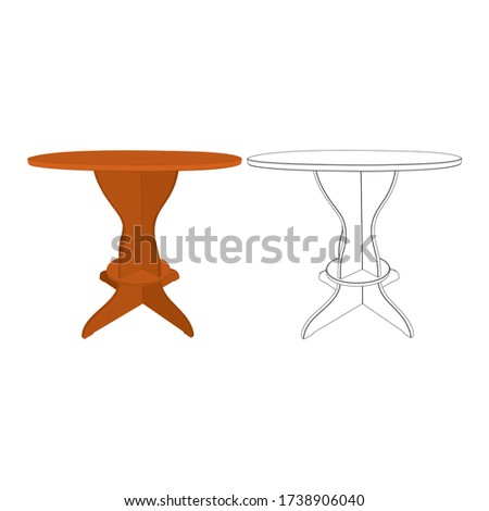 The Rounded Table Vector Illustration. The Living Room Table Clip Art Isolated On White Background. The Table Furniture Coloring Page
