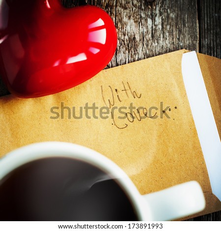 Letter with Message to the Morning Tea, Valentin card, square image
