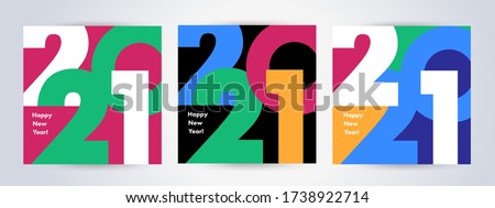 Creative concept of 2021 Happy New Year posters set. Design templates with typography logo 2021 for celebration and season decoration. Minimalistic trendy backgrounds for branding, banner, cover, card Royalty-Free Stock Photo #1738922714