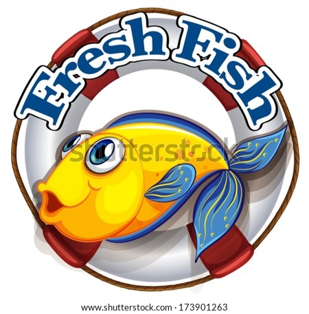 Illustration of a fresh fish label with an image of a fish on a white background