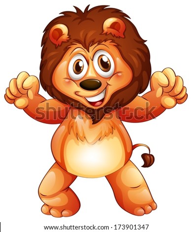 Illustration of a playful young lion on a white background