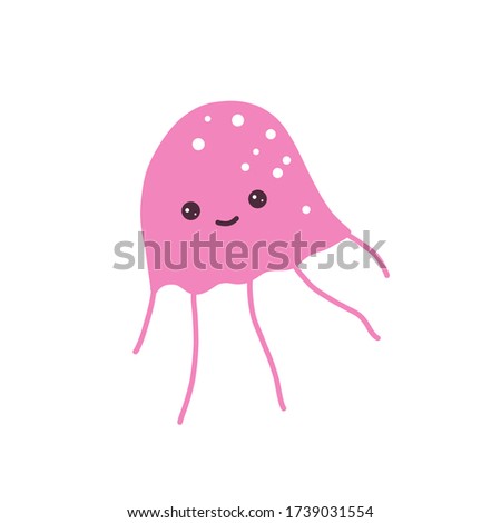 Cute jellyfish. Funny smiling sea ocean animal. Icon, emblem, logo. Kawaii character isolated on white background. Vector illustration