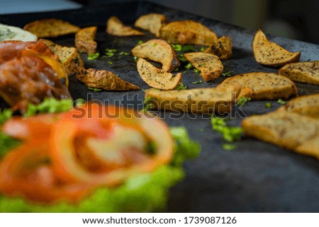 hamburger ingredients isolated on rustic background.