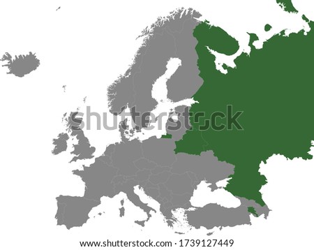 Detailed Green Flat Political Map of Eurasian Economic Union (EAEU) on Grey Background of European Continent