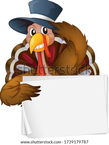 Blank sign template with wild turkey on white background illustration