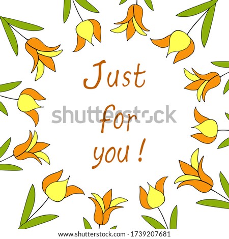 Square frame for congratulations with yellow tulips on holiday. Vector hand draw  Illustration EPS10