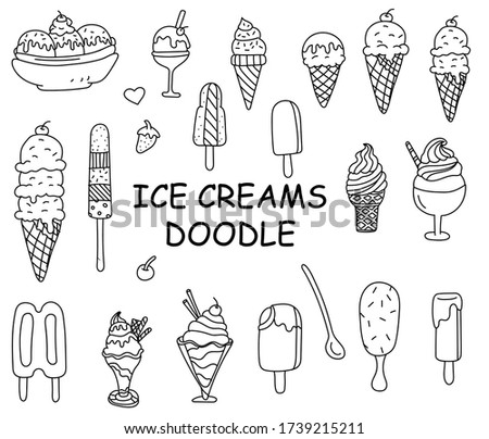 Ice cream and desserts doodle, clip art