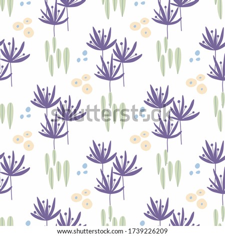 Composition of plants, herbs, leaves, flowers and spots, Botanical seamless pattern, perfect for drawing for fabric or decor
