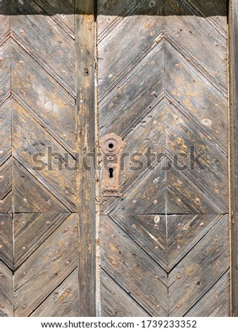 picture with an old wooden door in the wall of an old manor house