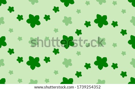 Seamless pattern of large and small green forget-me-not flowers. The elements are arranged in a wavy. Vector illustration on light green background