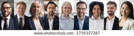 Smiling diverse business people group headshots portraits horizontal banner collage. Multiracial professional executives faces montage, human resource concept, multiethnic team people look at camera.