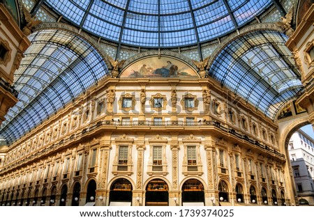 Galleria Vittorio Emanuele II is Italy's oldest active shopping mall and a major landmark of Milan, Italy. Royalty-Free Stock Photo #1739374025