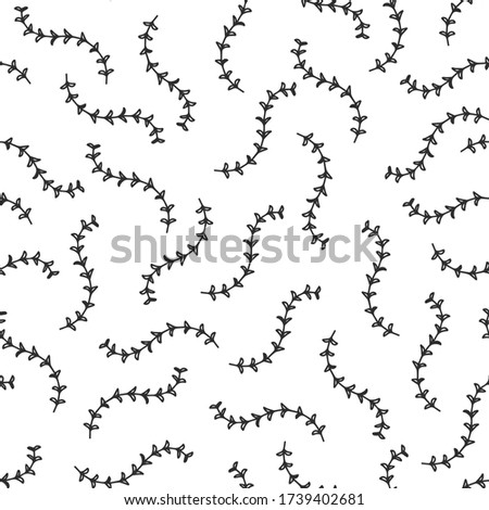Seamless branches pattern. Chaotic leaves background. Monochrome vector