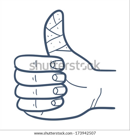 Like thumb up finger sign. Sketch element for medical or health care design