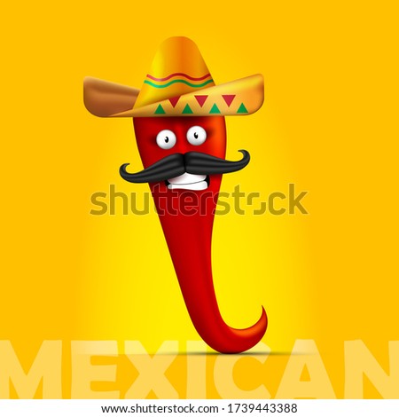 Chili pepper cartoon character. illustration, 3D gradient mesh. Mexican food mascot.