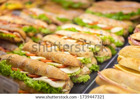 Picture of Various sandwiches on a shop counter