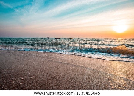 Sunset on summer beach with copy space. Minimal concept. pastel tones.
