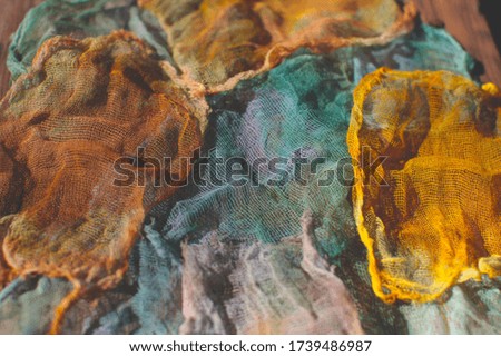 close up of naturally dyed textiles. vivid colors concept