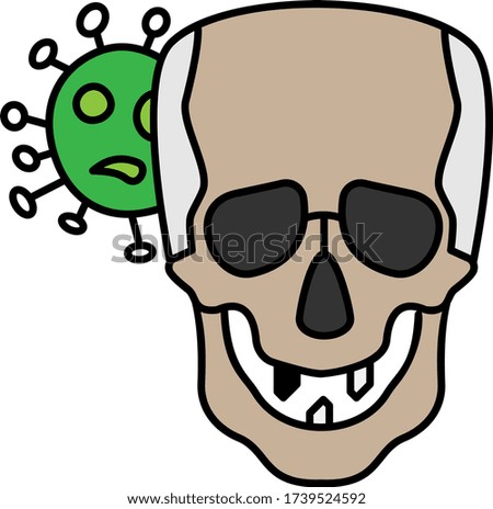Human Death Due to Evil Corona Coronavirus and Skull Concept, Viral Pandemic Fear Symbol, Virus Vector Color Icon Deisgn, Covid-19 conspiracy on white background, 