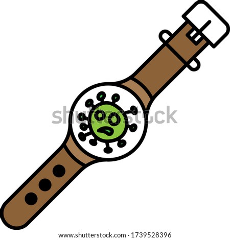 Wearable Gadgets may Detect Pandemic Corona Virus Innovative Concept, Coronavirus has a time concept, Brown Wrist watch and micro germs vector Color Icon design, 