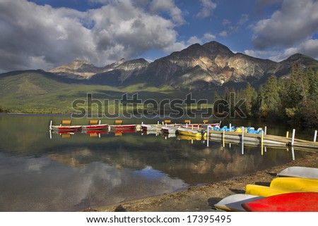 Lake, a boat mooring and boats on coast. More magnificent pictures from the American and Canadian National parks you can look hundreds in my portfolio. Welcome!.