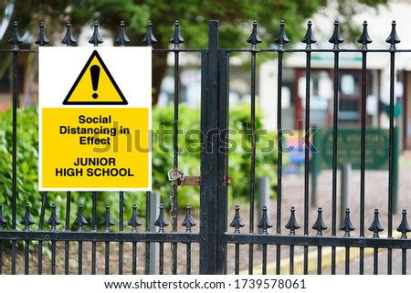 Junior high school sign for social distancing open to pupils