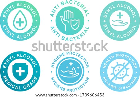 Ethyl Alcohol product label. Vector logo of alcohol gel and spray tag for product package. Royalty-Free Stock Photo #1739606453