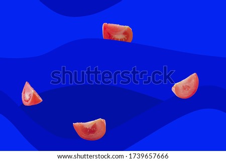 Seamless abstract background with sliced tomatoes in the style of the ships on the stylized sea waves in the ocean