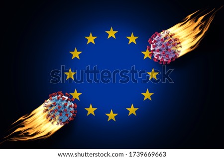 Europe union flag with Covid-19 Coronavirus-3D illustration 