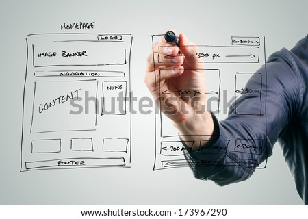 designer drawing website development wireframe Royalty-Free Stock Photo #173967290
