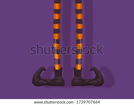 Halloween witch legs in striped stockings and vintage shoes, Isolated element, Halloween clip art for holiday design. Vector illustration