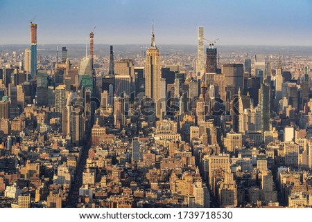 High angle view landscape New York Mid town Skylines skyscrapers  office building cityscape from Manhattan in New York City United States. NYC USA Landmark Travel Destination and cityscape concept.