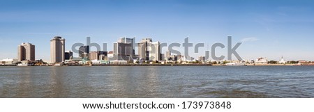 Panorama Business and the French Quarter of New Orleans. View from the Mississippi River