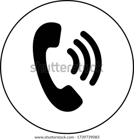Calling phone icon. Incoming call, vibrating cell phone. Free flat design, black and white illustration.