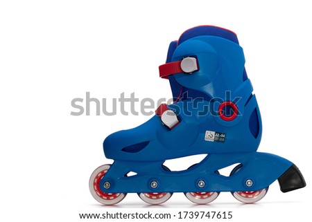  blue roller skates isolated on white background.