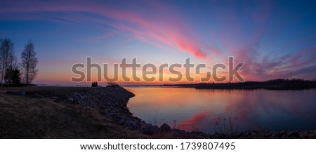 Arctic, white summer night landscapes over the sea