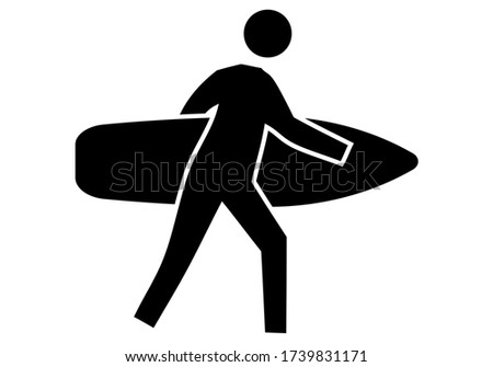 Icon of a surfer carrying a surf board.