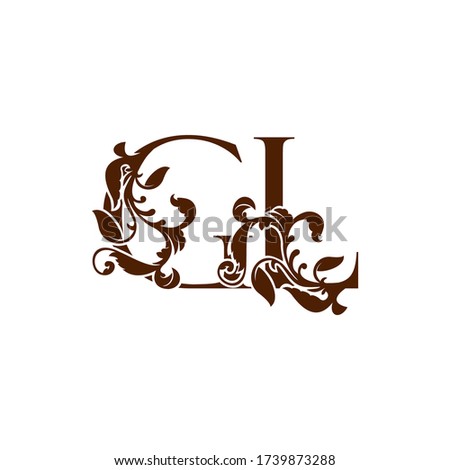 Initial Letter  G and L, GL luxury  logo icon, monogram vintage design template with tropical nature leaf element.
