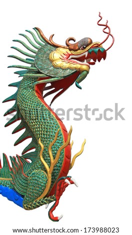 Green chinese style dragon statue isolated on white background