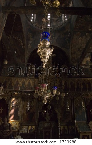 *very* rare monastery chapel interior at Meteora Greece