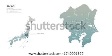 kanto in japan map. vector map set of japan provinces.  Royalty-Free Stock Photo #1740001877